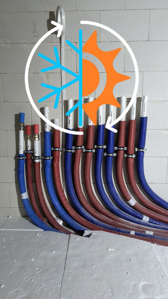 wyprowadzenie zasilania rozdzielaczy ogrzewania podłogowego i instalacji wodnej w kotłowni